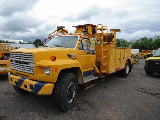 90 Ford F80  Utility YW 6 cyl  Auger Truck;  Diesel; Started with Jump on 6/23/21 PB PS R  VIN: 1FDY