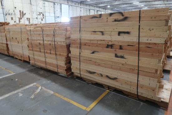 Lot of (8) Pallets of Wood  8 ft 2 in x 4in; 8 ft x 2 ft Plywood and 7 ft x 2 ft Frames