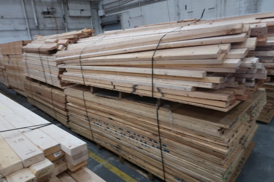 Lot of (8) Pallets of Wood  8 ft 2 in x 4in & 21 in.; 8 ft x 2 ft Plywood and 7 ft x2 ft Frames