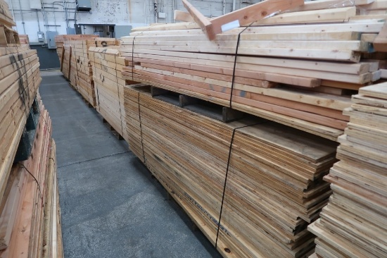 Lot of (8) Pallets of Wood 8 ft  2 in x 4in & 21 in; 8 ft x 2 ft Plywood and 7 ft x 2 ft Frames