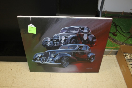 Original oil on canvas, Alfa Romeo by Donald Wiland, approximate size 20" x