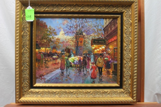 Emilio Payes, Paris Flower Vendor, original oil, 13" x 16", signed lower le