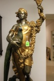 Two pieces by unknown artist, Woman with Peacock on base, both lamps, heigh