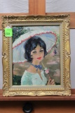Unknown artist, Woman with Parasol, original oil, 12-1/4