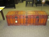 Two leather and brass tack trunks, 25-1/2