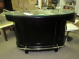 Glass top bar with four drawers and lockable cabinet, with kick rail