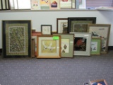 Group of assorted Oriental prints and group of artwork including geese, mon