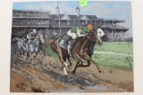 Unknown artist, unknown title, four horseracing lithographs, signed and num