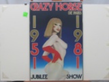 Five framed posters advertising the Crazy Horse Saloon in Paris, various si