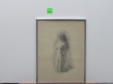 Six pieces, pencil sketch nudes and poster, all female figures, various siz