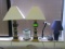 Two matching table lamps, two table lamps, turtle, and a reading light