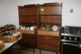 Two-piece hutch with three drawers underneath and three shelves above