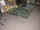 Glass top table with double pedestal stainless steel support, glass thickne