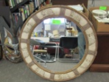 Round mirror decorated with elephants, 39-1/2