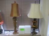 Two hand blown glass cube lamps and two table lamps