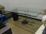 Contemporary glass top table with marble and stainless steel base, 42