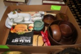 Walnut bowls, salsa set and miscellaneous serving pieces