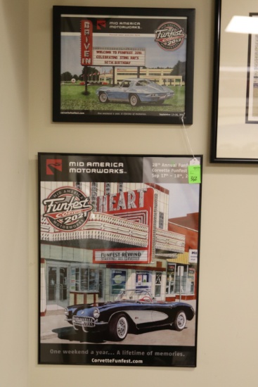 Two framed posters, Funfest Corvette 2012 and 28th Annual Funfest, 15" x 12" and 17½” x 14"
