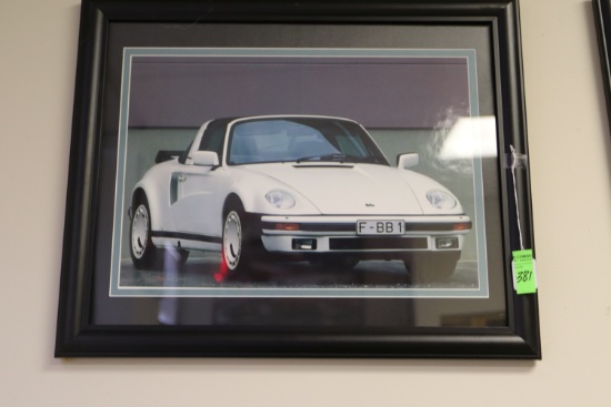 Framed and matted print, Porsche, 22½” x 18½”