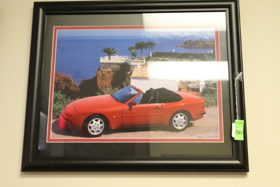 Framed and matted print, Porsche, 22½” x 18½”
