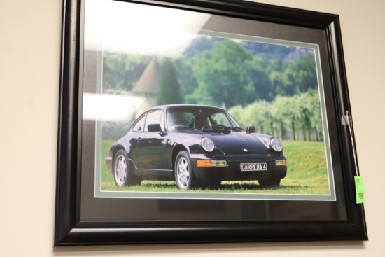 Framed and matted print, Porsche, 22½” x 18½”