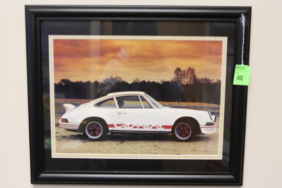 Framed and matted print, Porsche, 22½” x 18½”