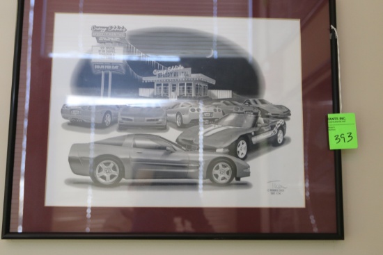 Framed and matted lithograph, Flashback Series, signed Thom, sight size 14" x 10"