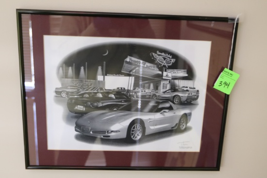 Framed and matted lithograph, Flashback Series, signed Thom, sight size 14" x 10"