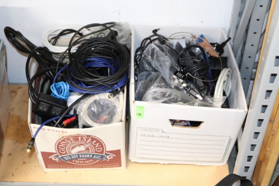 Two crates of miscellaneous AV and satellite wire and cable