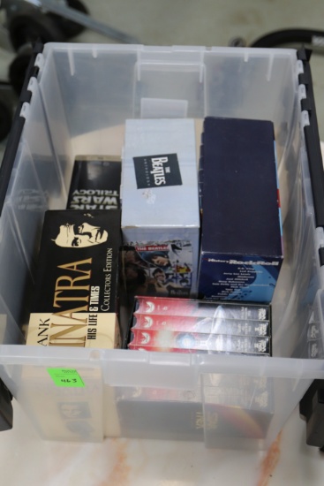 VHS boxed sets including Frank Sinatra, Star Trek, Star Wars, Beatles, and  Rock & Roll Hits