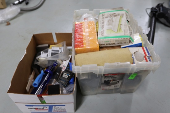 Two bins of miscellaneous paint supplies