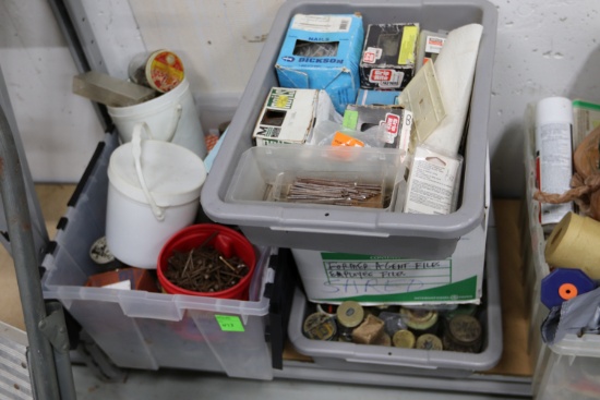 Four bins of miscellaneous fasteners and screws