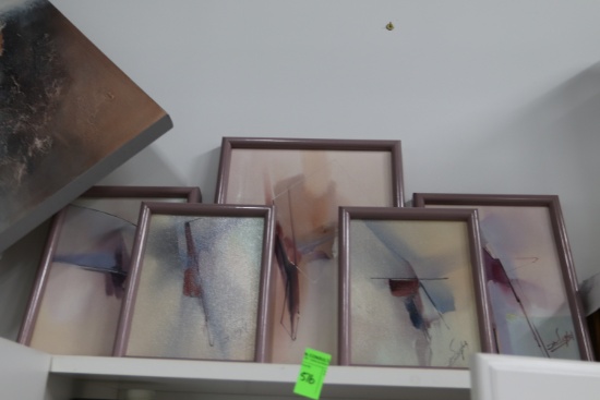 Set of 5 paintings with authentication papera