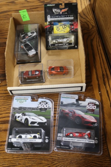 Model toy cars including three Indy 500 Greenlight cars, everything pictured