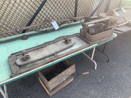 Lot-hole punch, carb, mirror, wood tool box