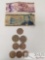 Mexican pesos bills and coins