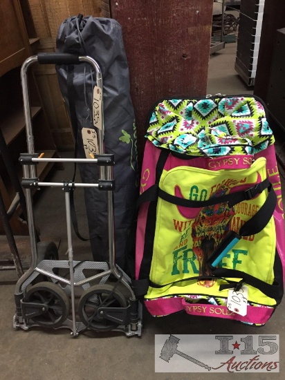Gypsy Soul suitcase, camping chair and dolly