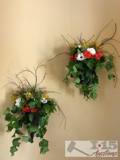3 Wall Sconces With Silk Flowers