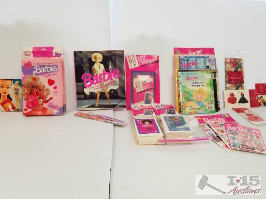 Barbie Collectors Paradise! Valentines, vintage postcards, books, toothbrush, Barbie trading cards,