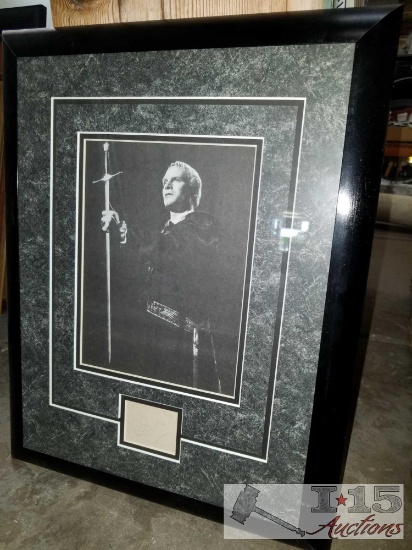 Framed photograph of Laurence Olivier as King Arthur autographed