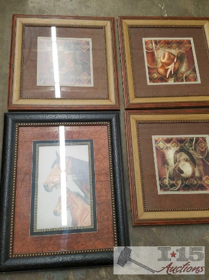 Set of four Western prints framed and matted