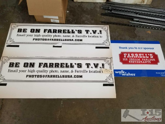 Three Farrells foamcore signs