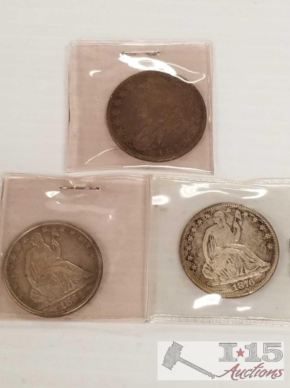3 Liberty Silver half dollars 1819, 1854, 1876