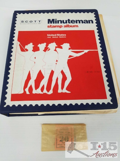 Minuteman stamp album, first Day Issue stamps, Spanish, Canadian