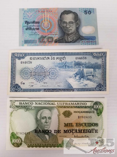Thai, Cambodian and Portuguese Paper Currency