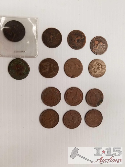 Approx. 14 British and Australian half penny vintage coins