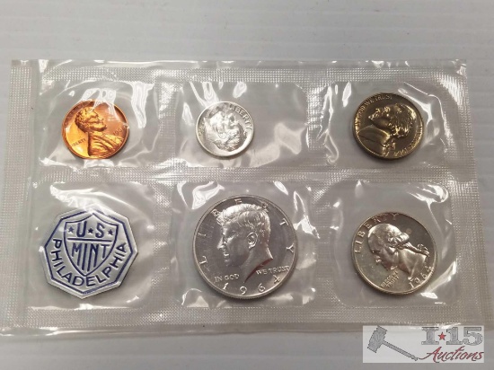 1964 US Mint Philadelphia coin set Penny Nickel Dime quarter half dollar
