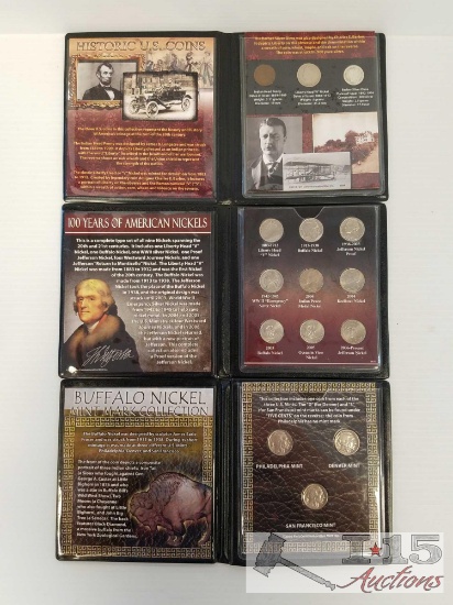 Collector albums American nickels, u.s. historic coins, buffalo nickel mint mark
