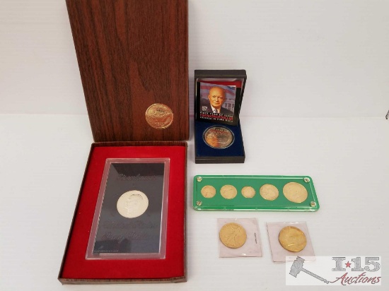 1964 Kennedy half dollar proof set Gold, 1971 Eisenhower gold dollar