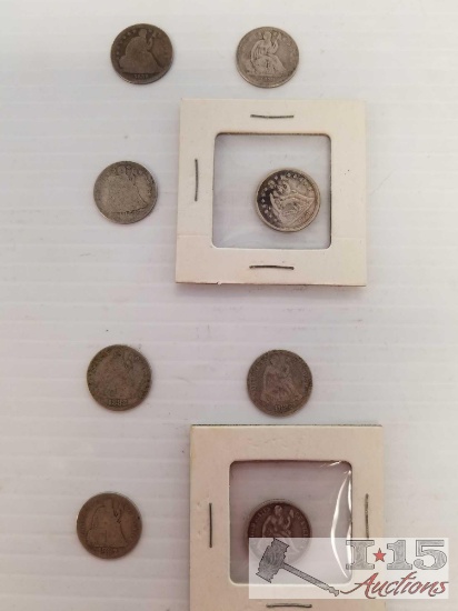 Old U. S. dimes 1838, 1839, 1854, 1856, quantity 2 - 1882, 1887, 1891